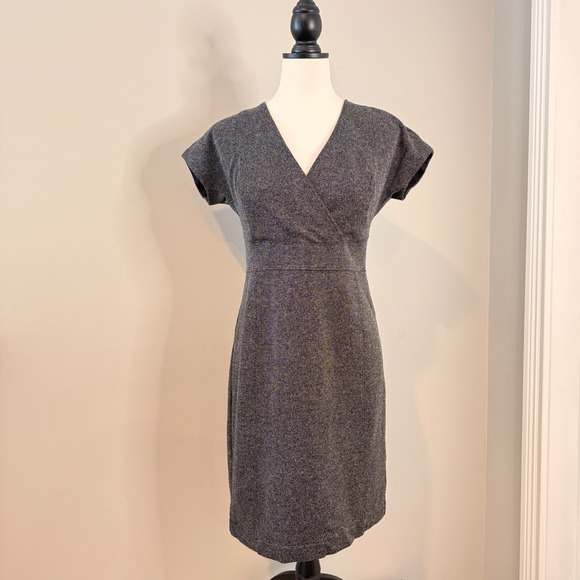 Lark & Ro Dresses & Skirts - Lark & Ro Women's Gray Tweed V Neck Short Sleeve Sheath Dress Business Casual